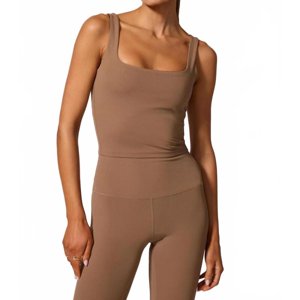 NEW MPG SPORT ribbed longline crop tank top in caribou